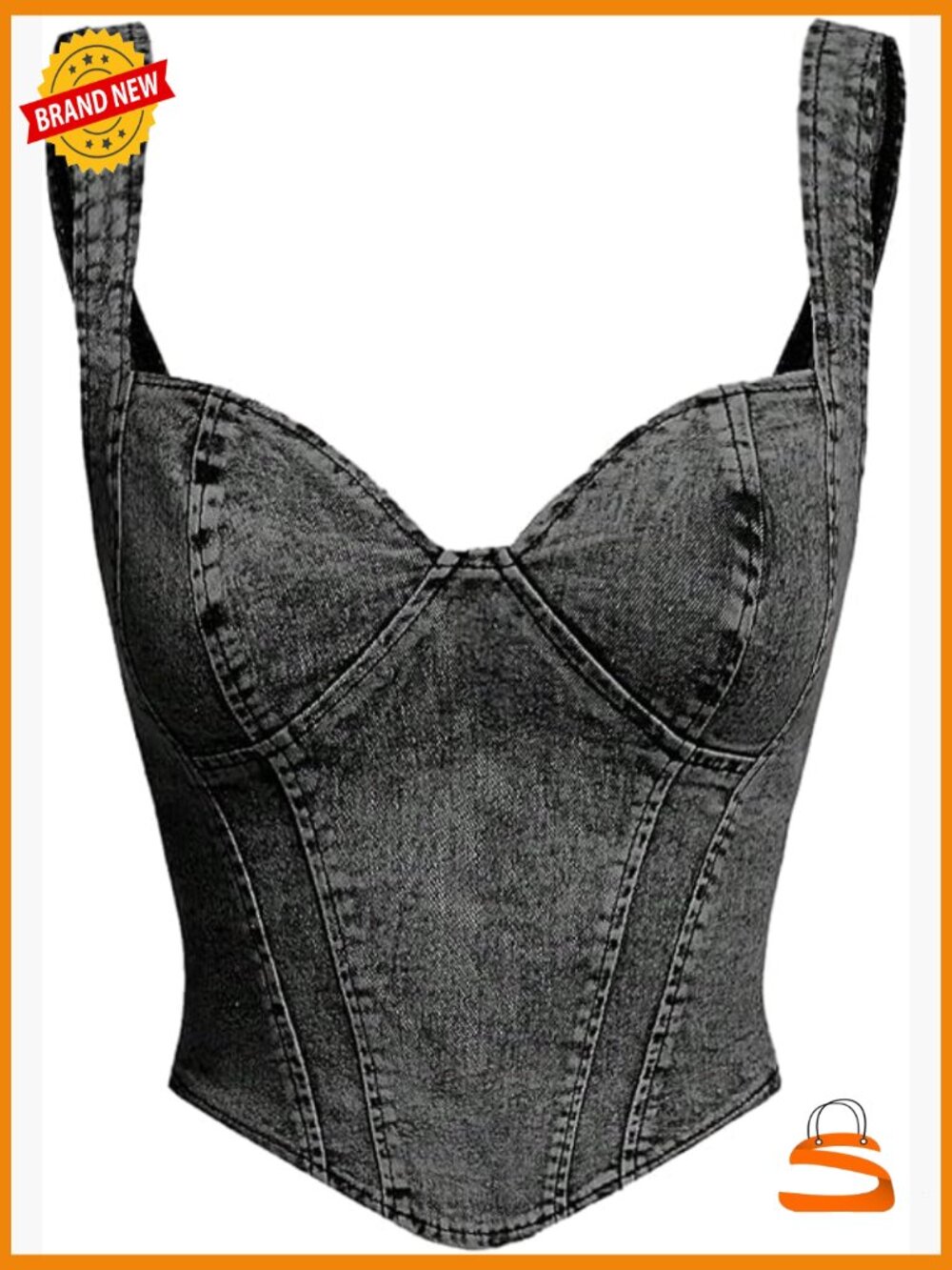 Sleeveless Denim Crop Top V Neck Asymmetrical Hem Fitted Jean Corset Bustier